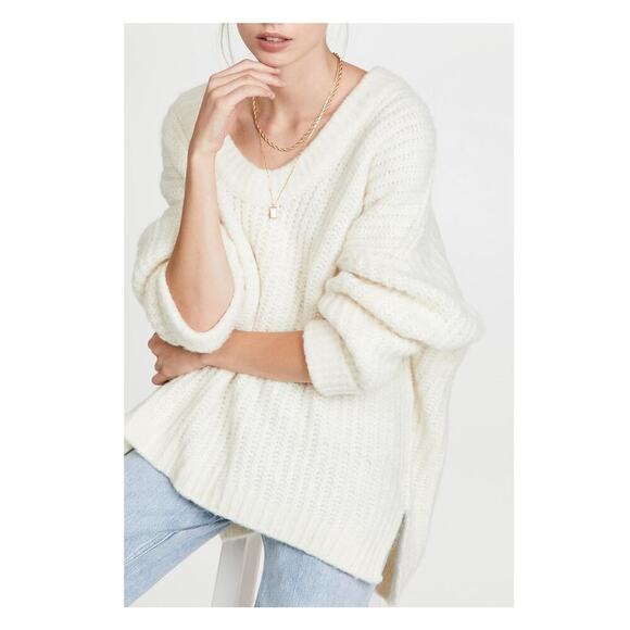 Free People Blue Bell V Neck Sweater Ivory Size XS - Picture 1 of 13
